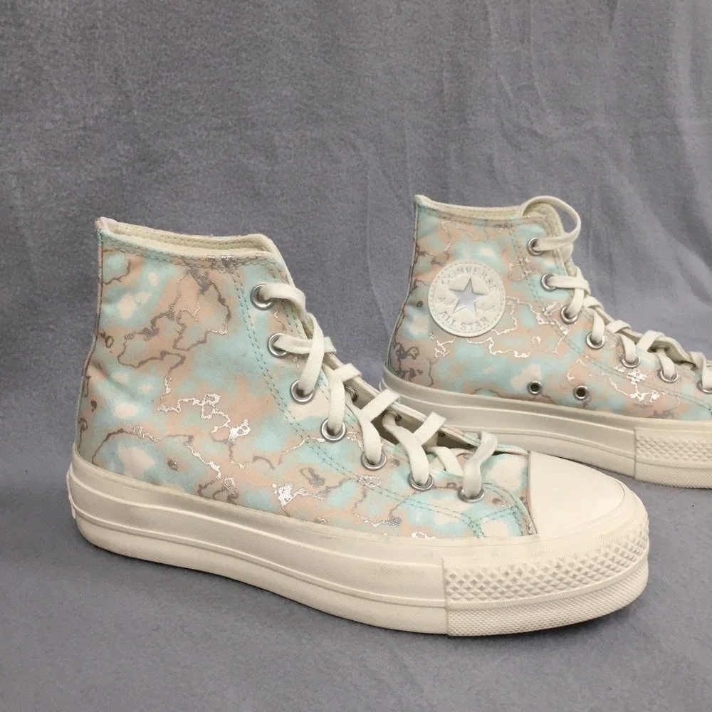 Converse Chuck Taylor All Star Lift Hi Marble Metallic Silver Mint Peach A02033C